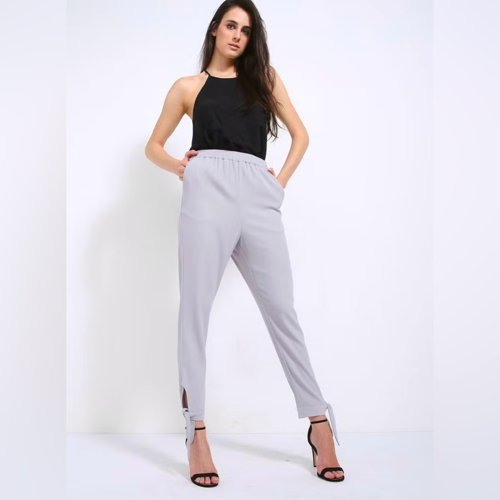 NWT LAVISH ALICE Tie Cuff Detail Tailored Joggers Grey XS
